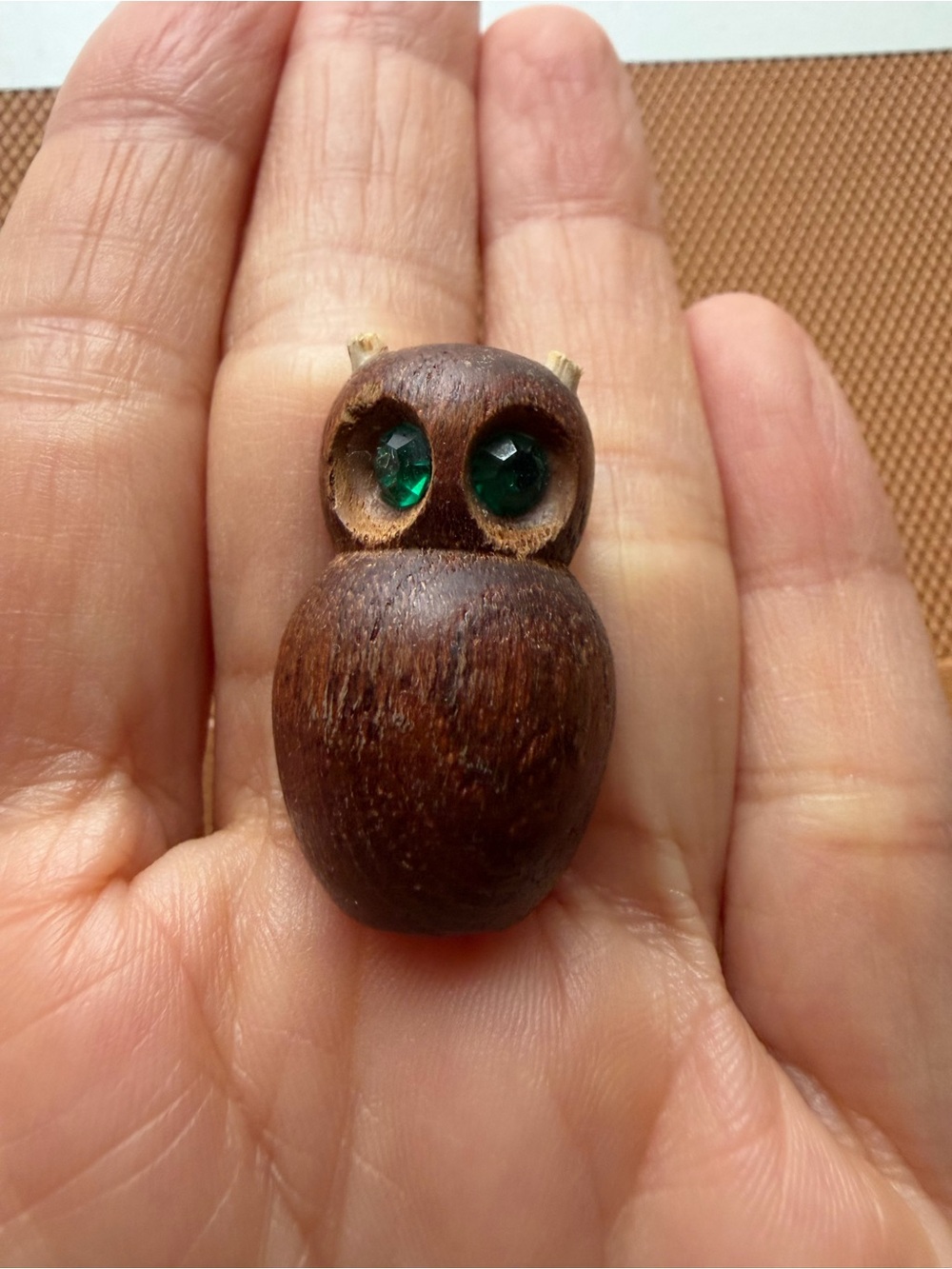 VTG Mid-Century Danish Wood Owl Brooch - Hand-Carved Denmark